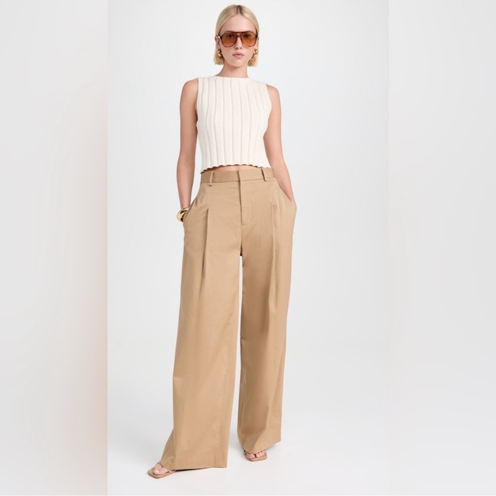 FRAME Women's Camel Pleated Stretch Cotton Wide Leg Pants, Size 4